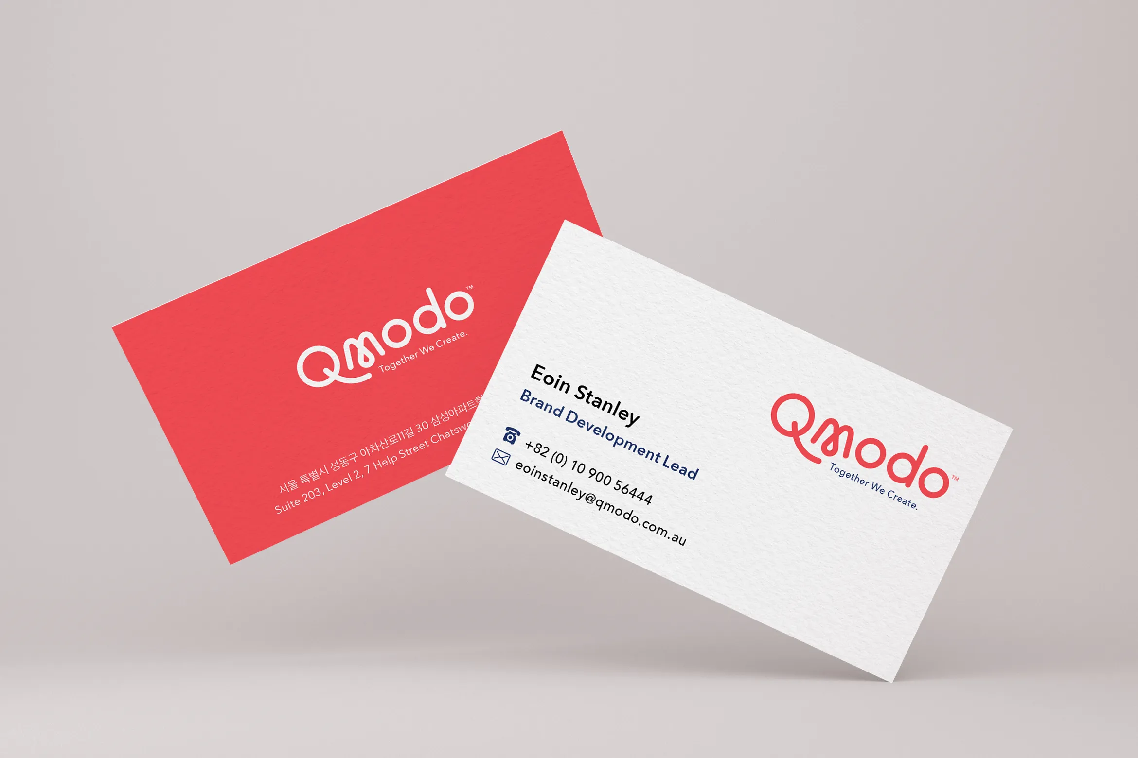 Qmodo — business card showing Brand Development Lead title